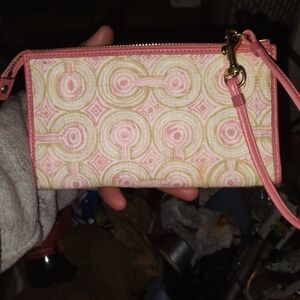 Coach Pink and Cream Patterned Wristlet